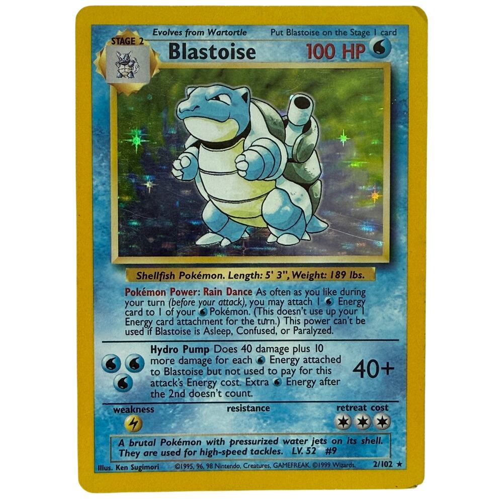 Pokémon TCG Blastoise 2/102 Base Set Unlimited 1999 Holo Foil Rare Card LP-
